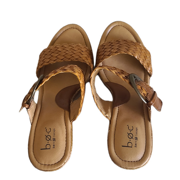 Born of Concept Wedge Sandals Faux Woven Leather w/ Buckle Size 8 M - Picture 7 of 9